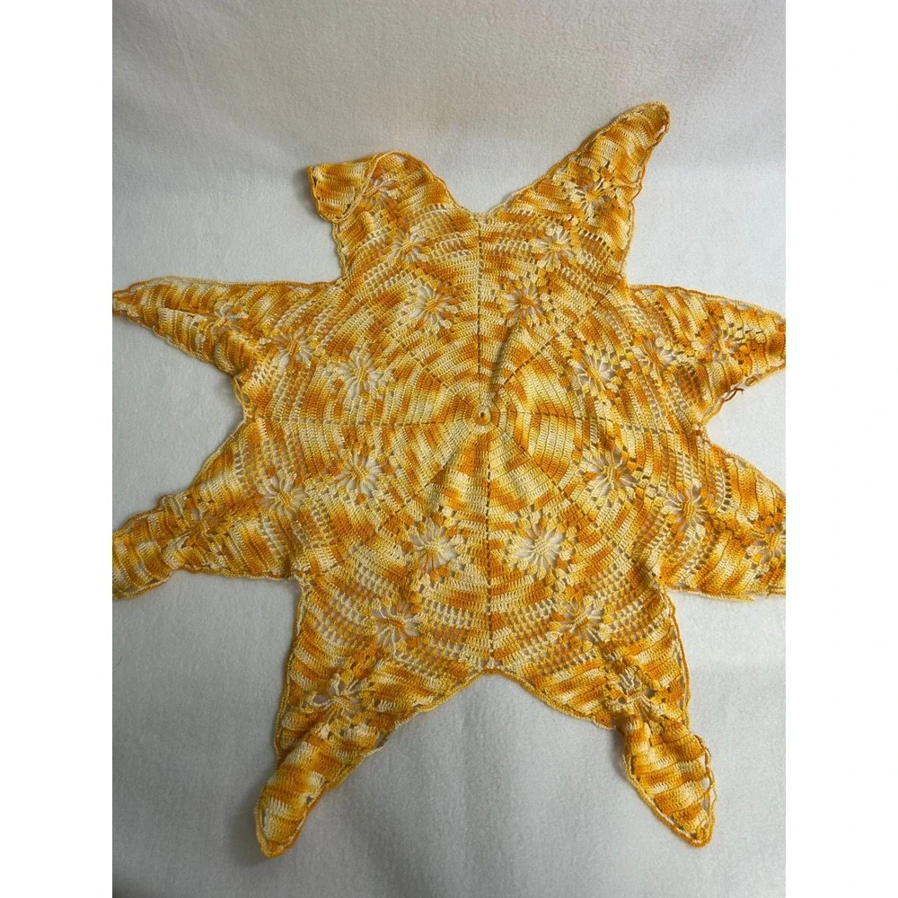 Boho Cottagecore Handmade OS Yellow Orange Crochet Star‎ Sunburst Doily